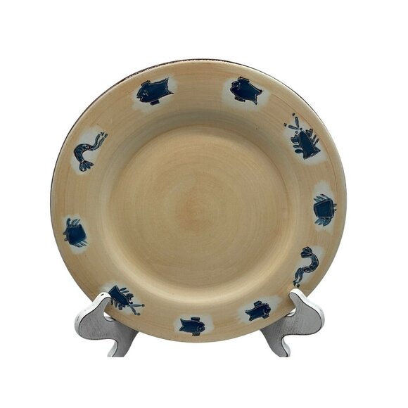 Pottery Barn Seafood Dinner Plate 12" Blue Seafood  Around With a Tan Background - Picture 14 of 14